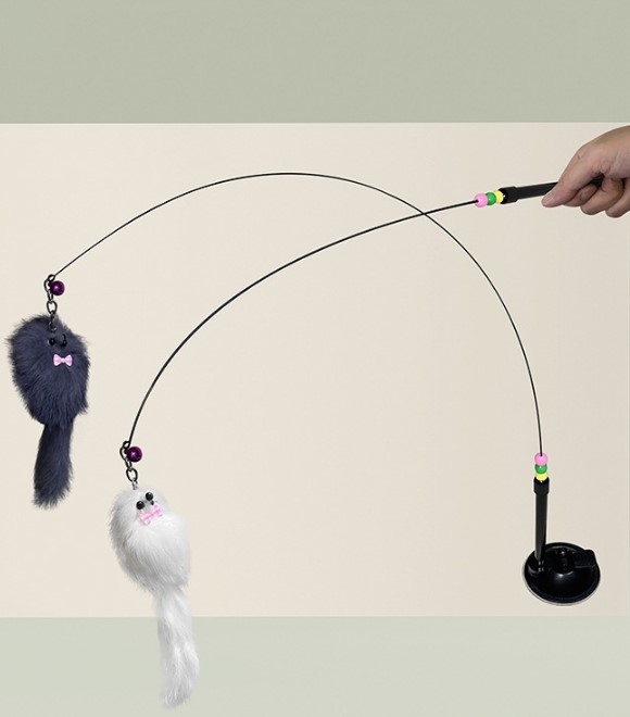 Pets.love.Earth Vacuum suction cup long steel wire cat Teasing stick white