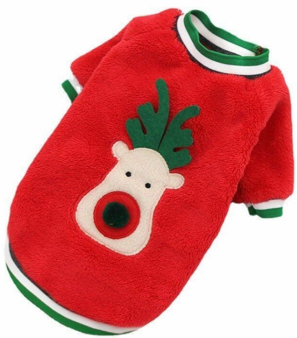 Pets.Love.Earth Coral Fleece Elk Dog Sweater Outing Cat Two-legged Clothes Red