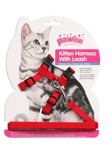 [8886467580031] Pawise Kitten Harness  (19-32/27-47cm) W/1.2 Leash-Red/Blue M