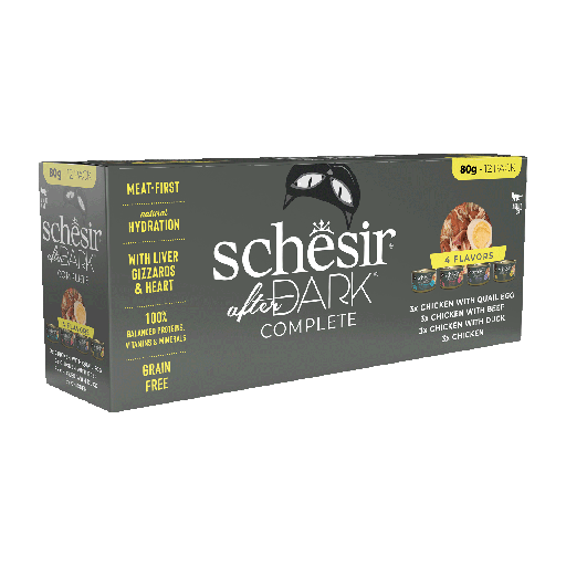 [8005852519948] Schesir After Dark Can for Cat Variety Pack in Broth 12X80g (Chicken with Quail Egg,Beef & Duck)