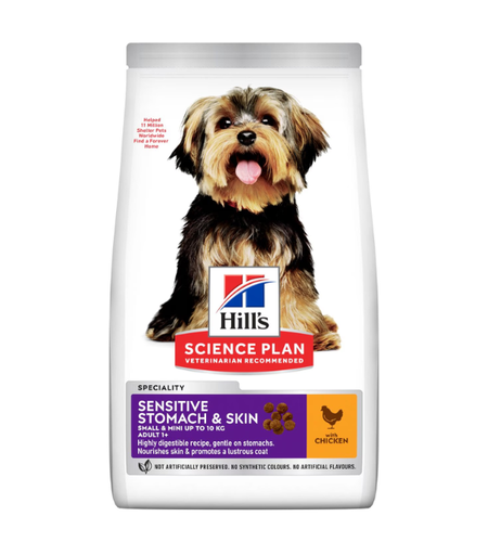 [052742008240] Hill's Science Plan Sensitive Stomach & Skin Small & Mini Adult Dog Food with Chicken 1.5KG