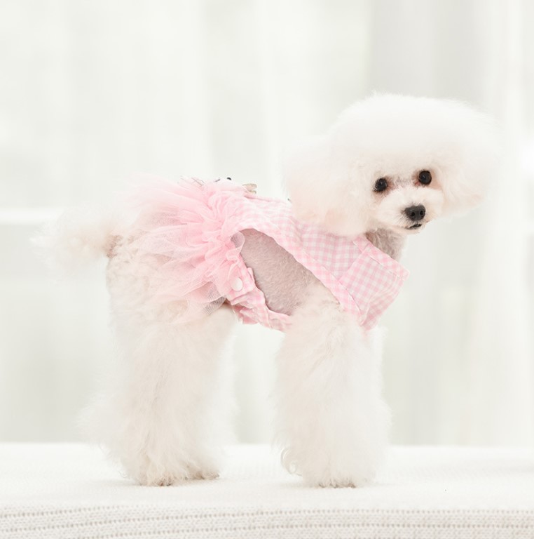 Pets.Love.Earth Checkered Tutu Light Pink With Leash