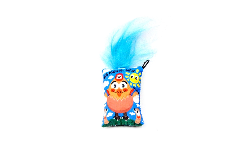 Pet Interest Big Mouth Hairy Bird 3D cat Toy with Silverline Blue