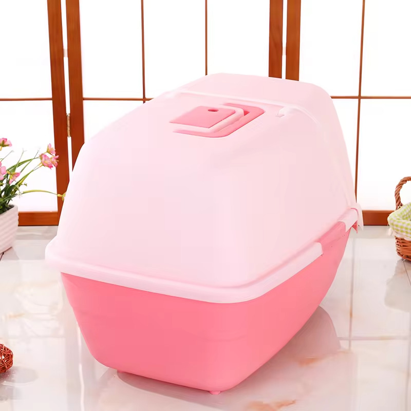 N Brand Cat Litter Box Pink with Folding Hood 24x16x17