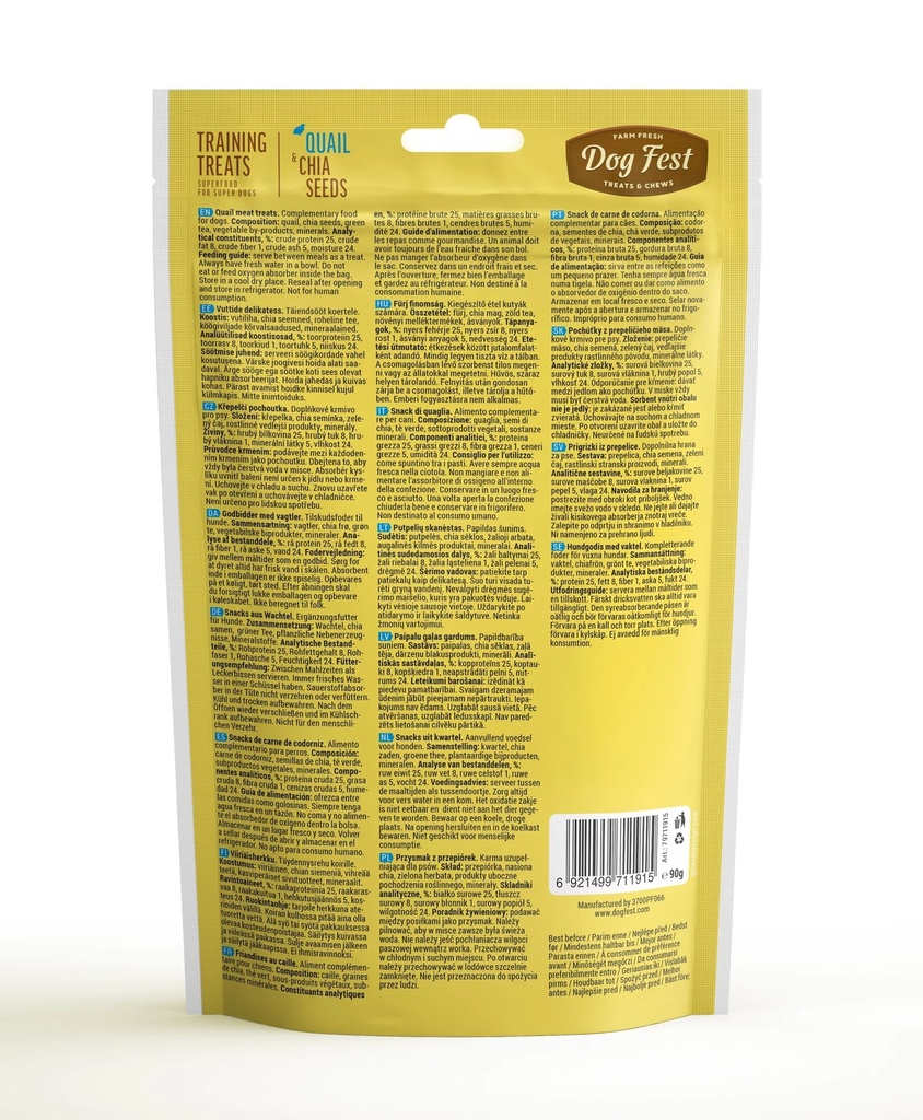 Dog Fest Farm Fresh Training Treat Quail &amp; Chia Seeds 90g