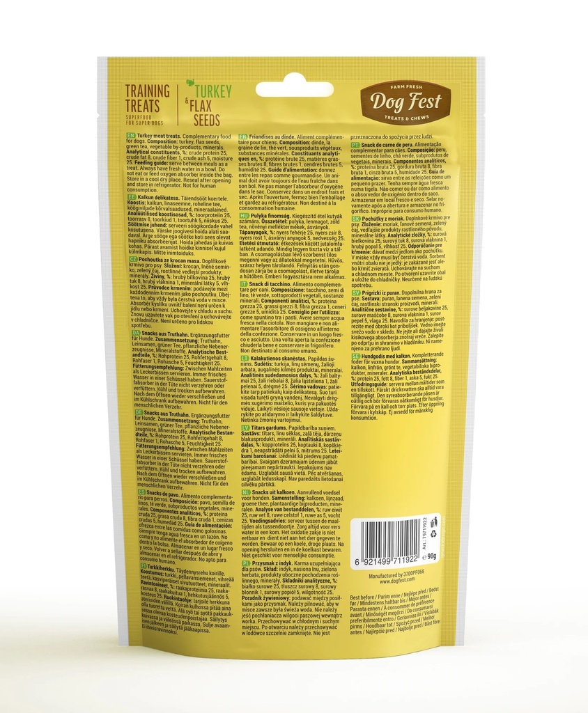 Dog Fest Farm Fresh Training Treat Turkey and Flax Seeds 90g