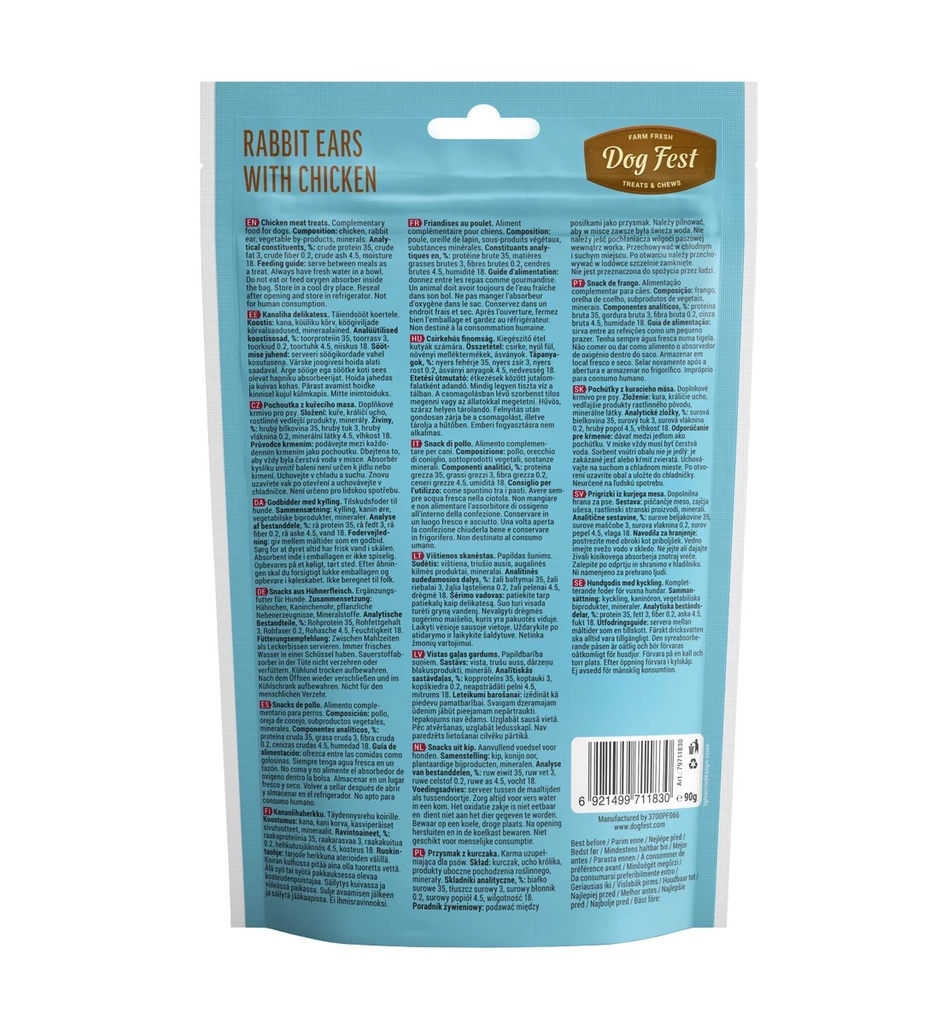 Dog Fest Farm Fresh Rabbit Ears with Chicken For Puppies 90g