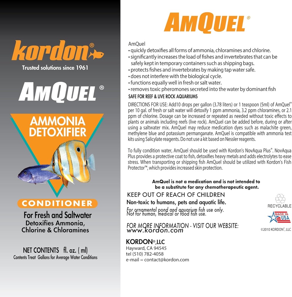 Kordon AmQuel® Ammonia Conditioner For Fresh and Saltwater 3.78Ltr