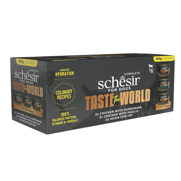 Schesir Taste The World Variety Pack For Dog  Chicken with Carbonara,Paella and Asian Strip fry  6X150g