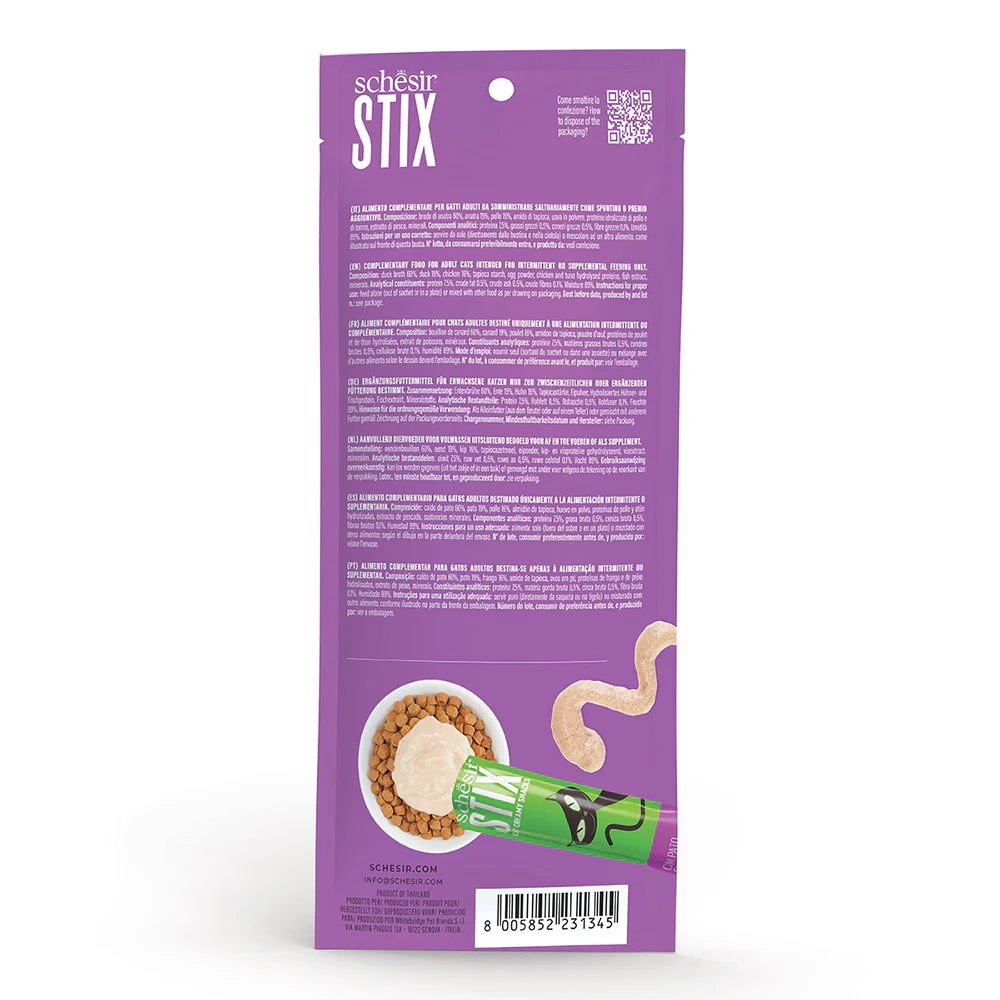 Schesir Stix Cat Creamy Snacks with Duck 6 X 15g