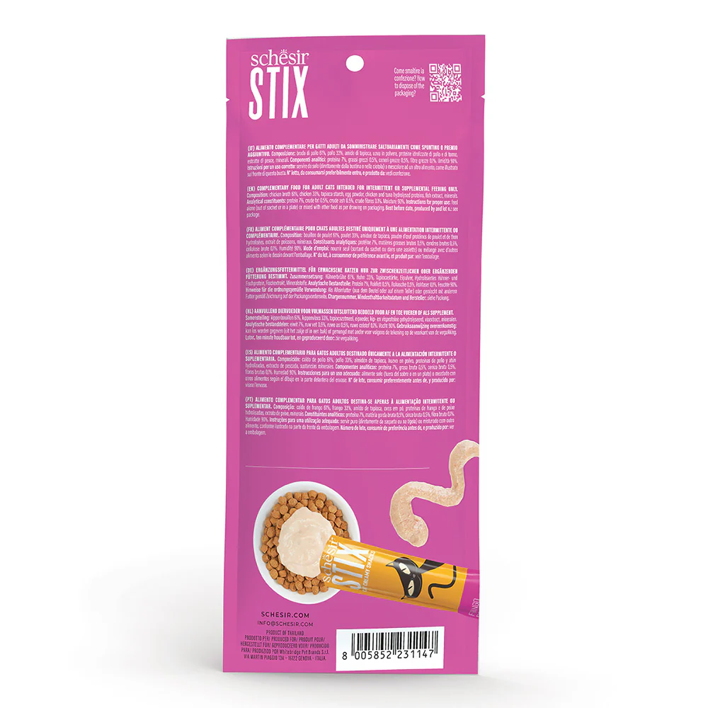 Schesir Stix Cat Creamy Snacks with Chicken 6 X 15g