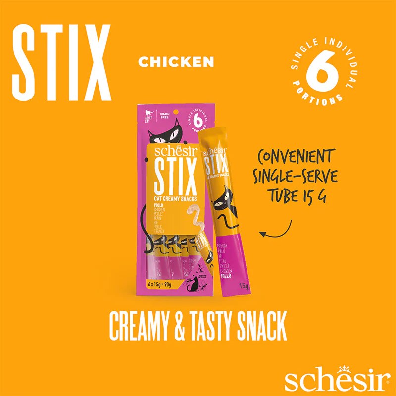 Schesir Stix Cat Creamy Snacks with Chicken 6 X 15g