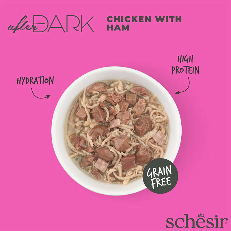 Schesir After Dark Can for Cat Chicken with Ham in Broth 80g