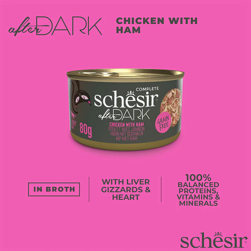 Schesir After Dark Can for Cat Chicken with Ham in Broth 80g