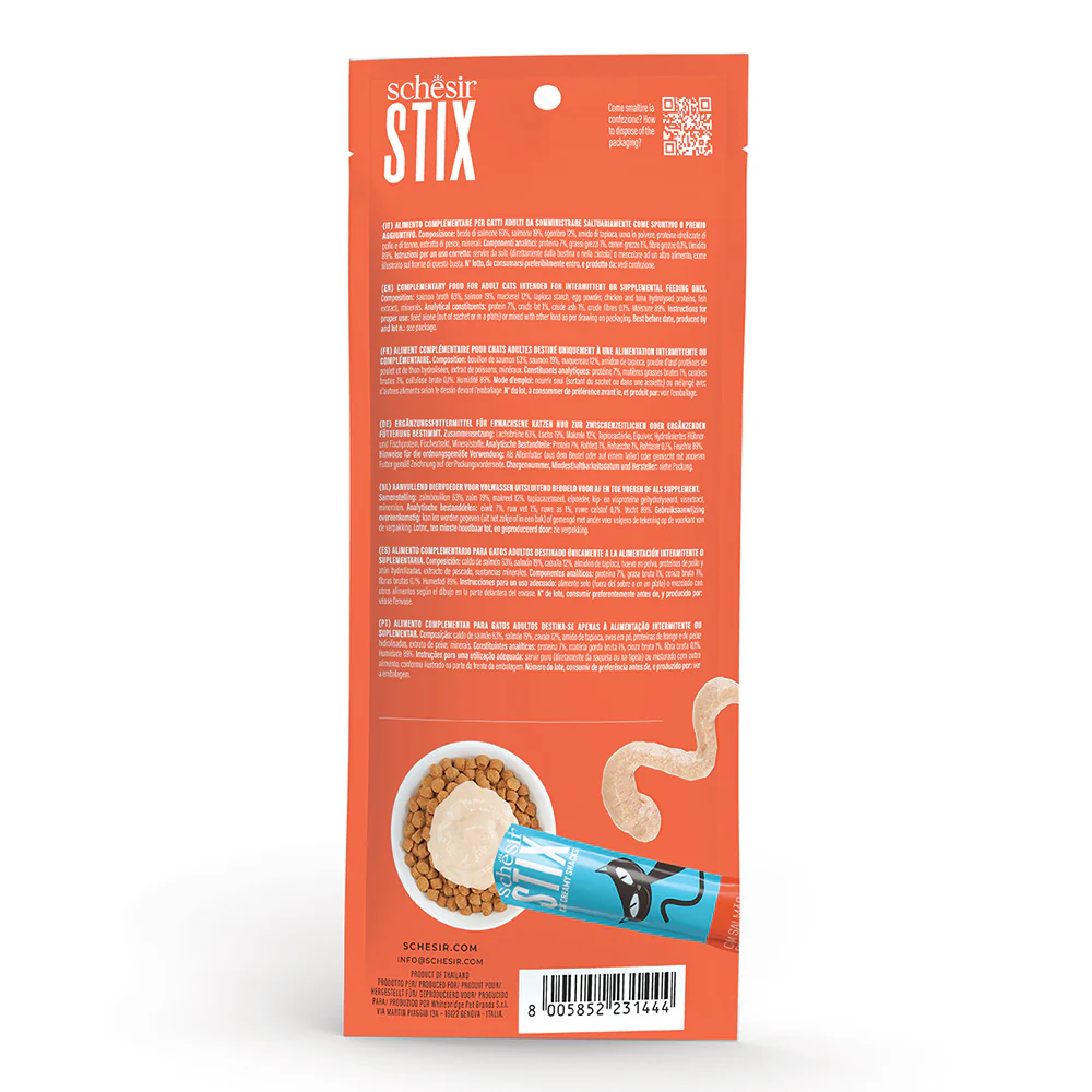Schesir Stix Cat Creamy Snacks with Salmon 6 X 15g