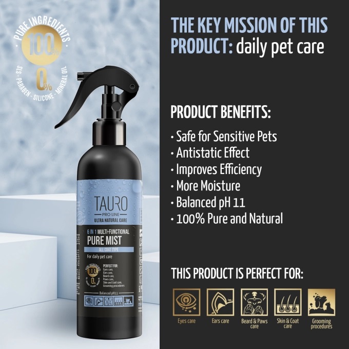 Tauro Pro Line Ultra Natural Care 6in1 Multi-Functional Pure Mist for Daily Pet Care 250ml