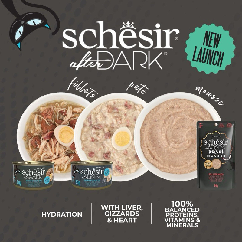 Schesir After Dark Pouch for Cat Variety Pack in Velvet Mousse12X80g (Chicken with Quail Egg,Beef & Duck)