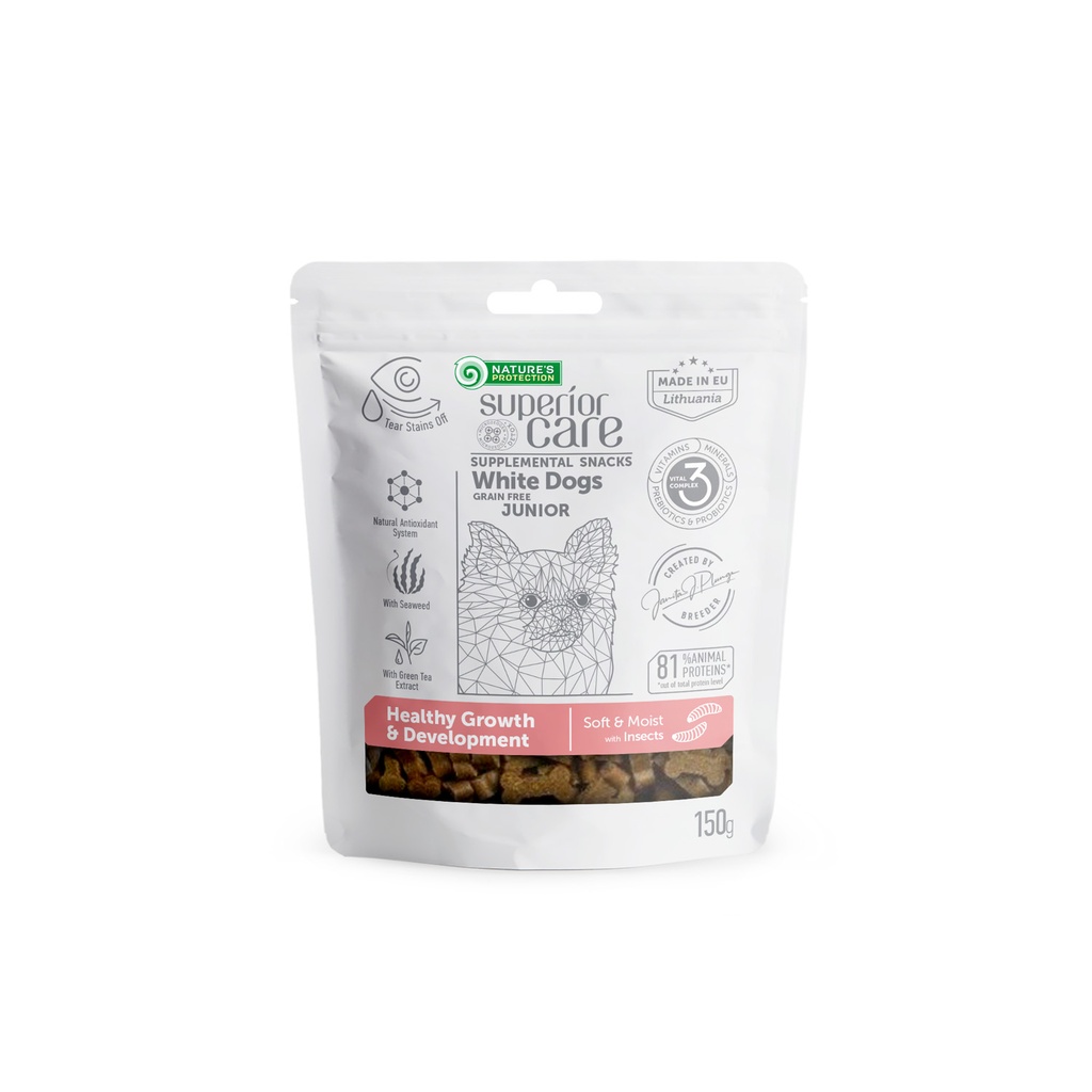 Nature's Protection Superior Care White Coat Supplemental Snacks Health Growth &amp; Development with Insects For Junior Dogs 150g