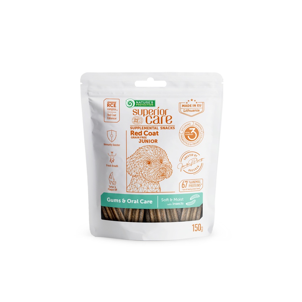 Nature's Protection Superior Care Red Coat Supplemental Snack Gums &amp; Oral Care with Insects For Junior Dogs 150g