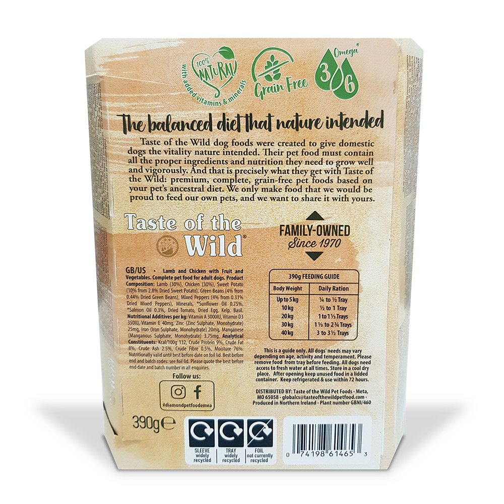 Taste Of The Wild Lamb And Chicken Tray In Pate 390g