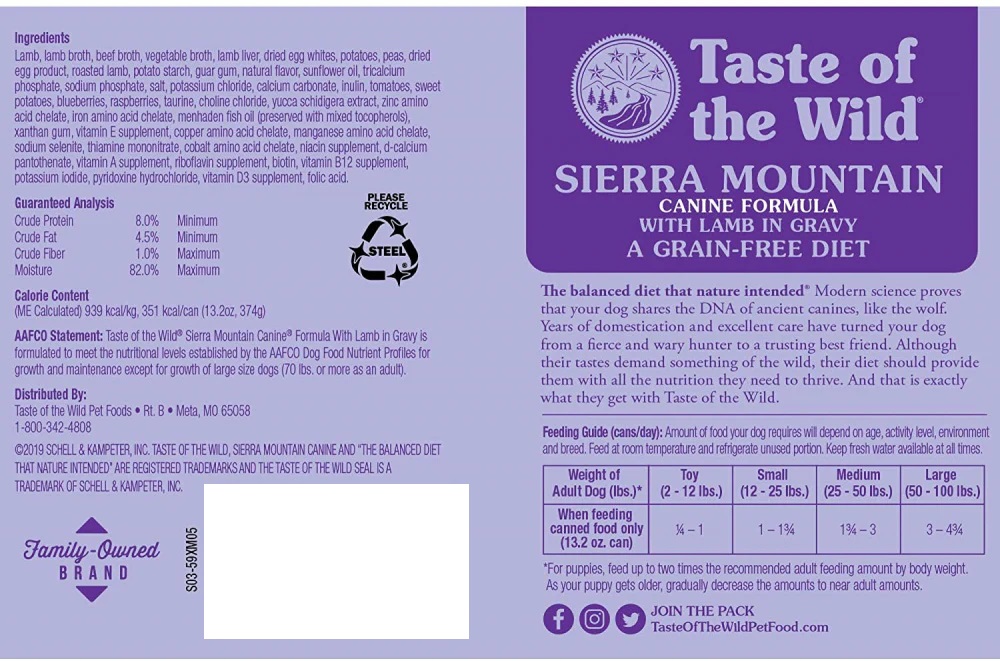 Taste of the Wild Sierra Mountain Canine with Lamb in Gravy