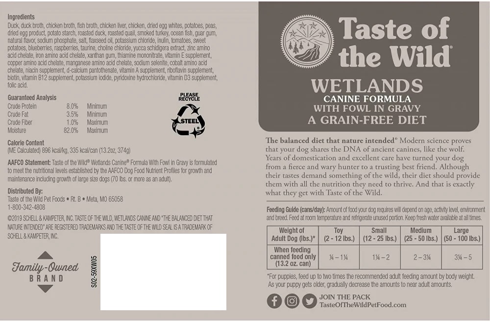 Taste of the Wild Wetlands Canine with Fowl in Gravy