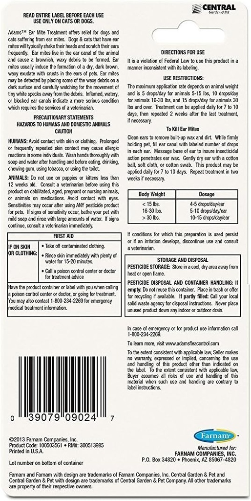 Adams Ear Mite Treatment 14.8ml