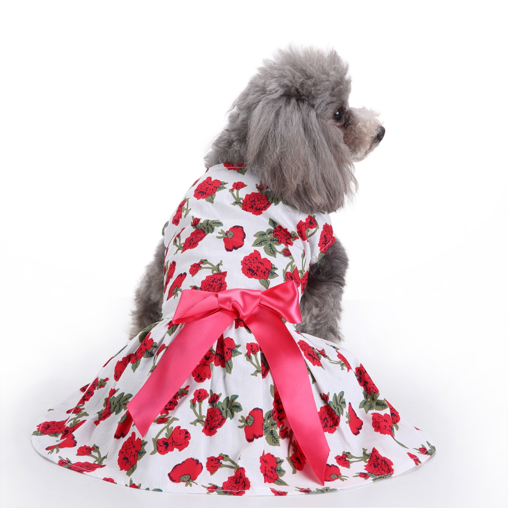 Pets.Love.Earth White with Roses Ribbon Cozy Sleeveless Dress Red