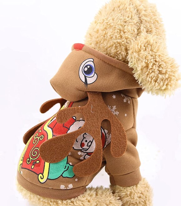 Pets.Love.Earth Christmas Hoodies with Santa Pattern and Elk Antlers