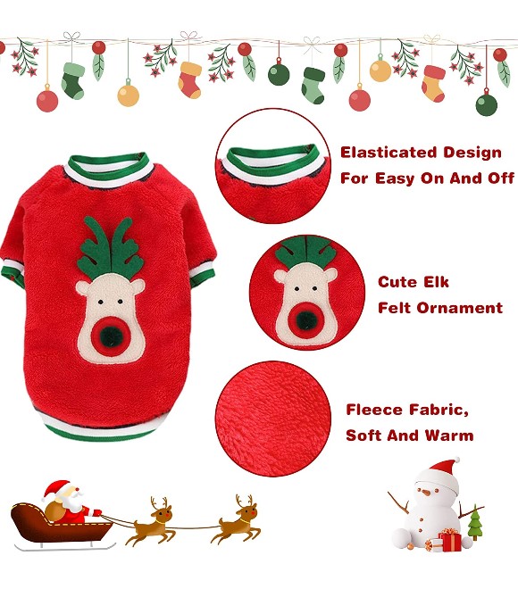 Pets.Love.Earth Coral Fleece Elk Dog Sweater Outing Cat Two-legged Clothes Red