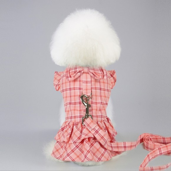 Pets.Love.Earth Checkered Dress Pink With Leash