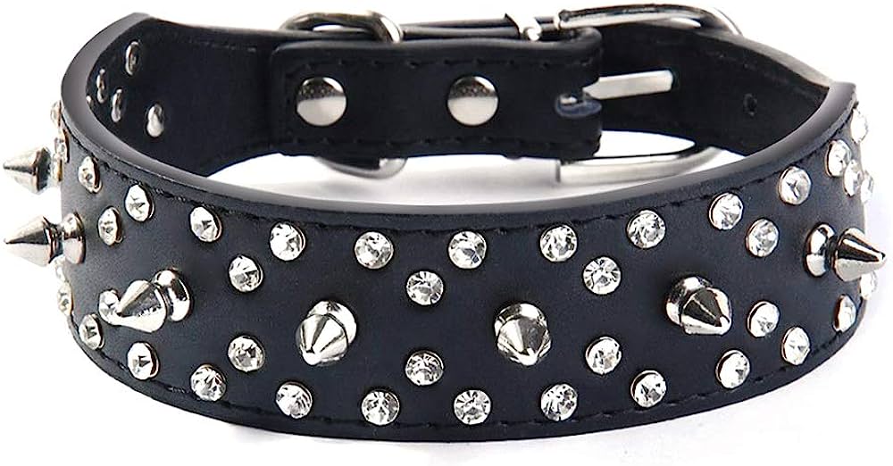 Casual Canine Leather Deluxe Spiked Dog Collar 29-inch Black