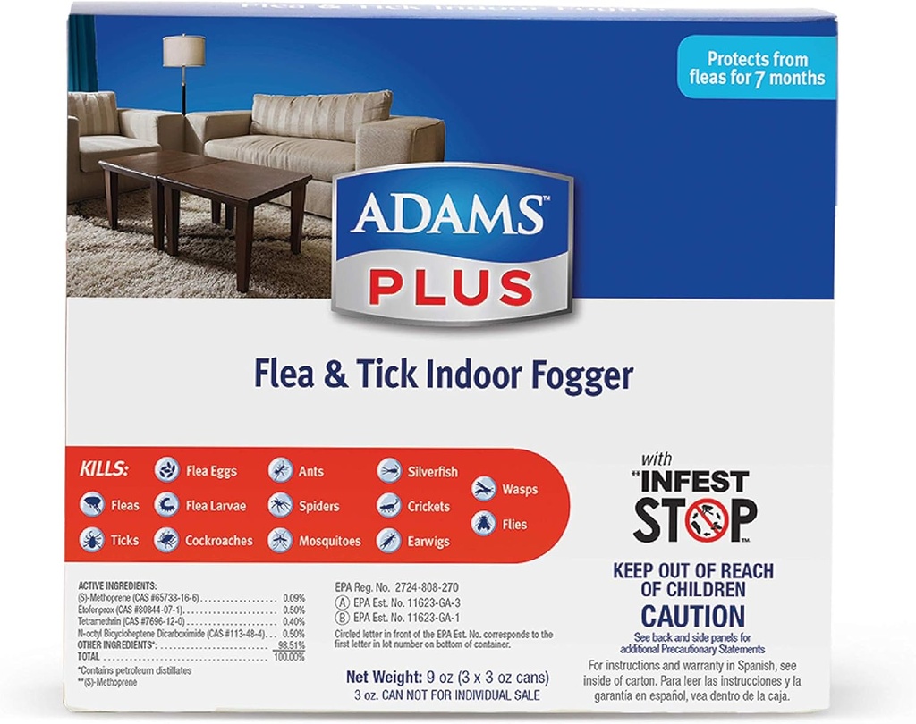 Adams Plus Flea Control Indoor Fogger, 3 Ounce, 3 Pack