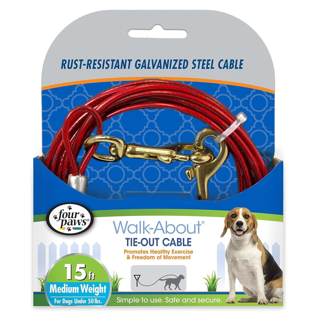 Four Paws Walk-About Tie-Out Cable 10 ft For Dogs 50 lbs