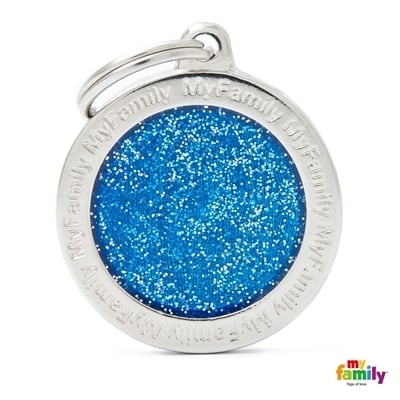 My Family Shine ID Tag - Big Circle Glitter Blue