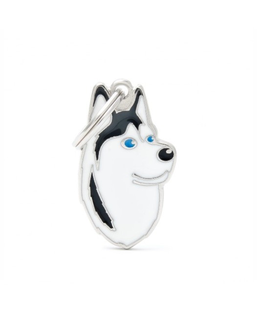 My Family Friends ID Tag - Black and White Seberian Husky