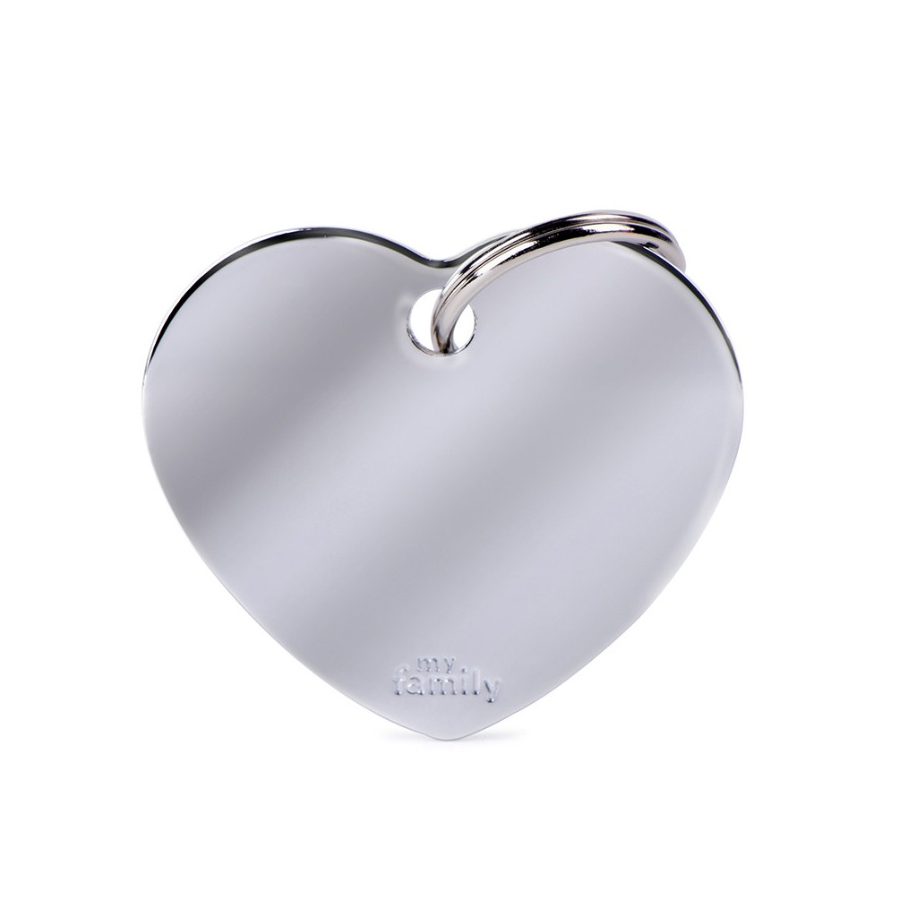 My Family Basic ID Tag -  Big Heart Chrome-Plated Brass