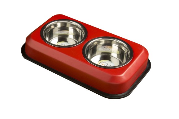 Optima Bowls Colored Twin Feeder Set Red 1 Qt.