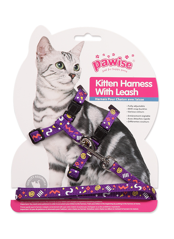 Pawise Kitten Harness & Leash  W/1.2 M -Pink/Purple