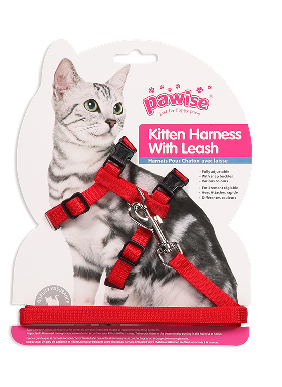 Pawise Kitten Harness  (22-35/30-52cm) W/1.2 Leash-Red/Blue L
