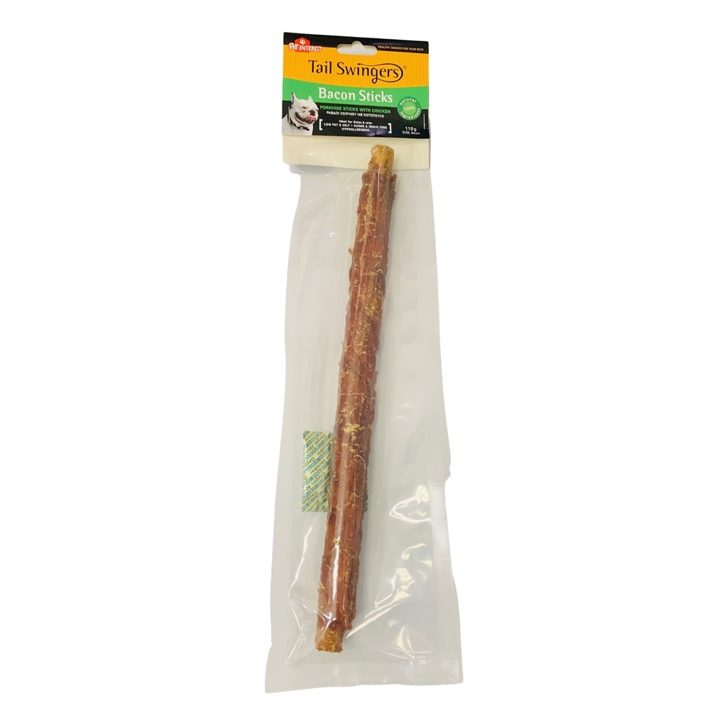Pet Interest Tail Swingers Bacon Sticks Porkhide Sticks with Chicken 34Cm 110g