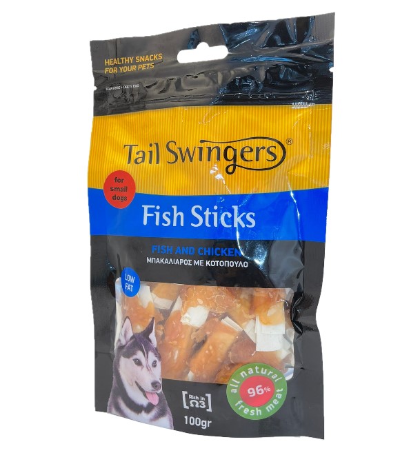 Pet Interest Tail Swingers Fish Sticks Fish and Chicken for Small Dogs 100g