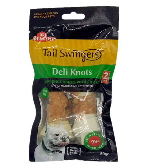 Pet Interest Tail Swingers Rawhide Knot Twined by Chicken 60g