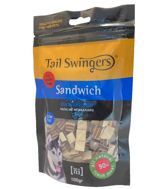 Pet Interest Tail Swingers Sandwich Duck And Fish for Small dogs 100g