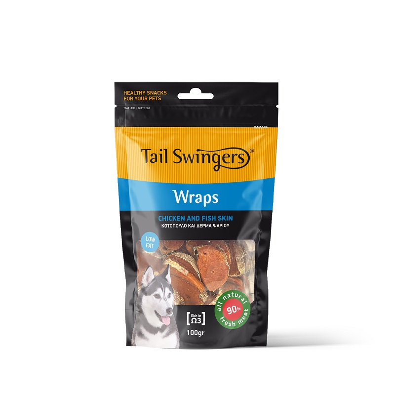 Pet Interest Tail Swingers Wraps Chicken And Fish Skin 100g