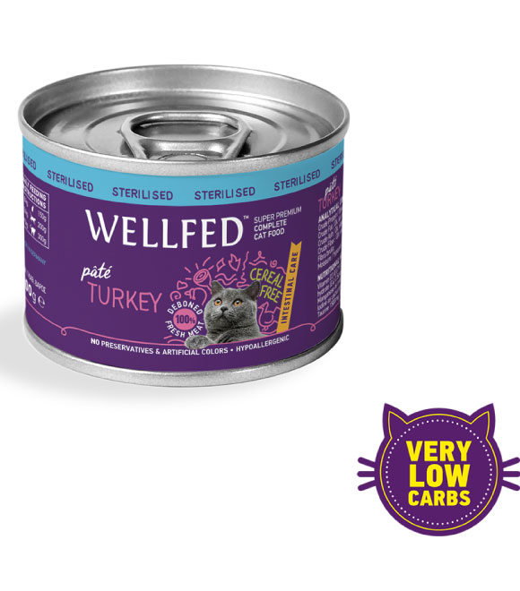 Pet Interest Wellfed Sterilized Turkey Mannoprotein Intestinal care Can 100g For Cats