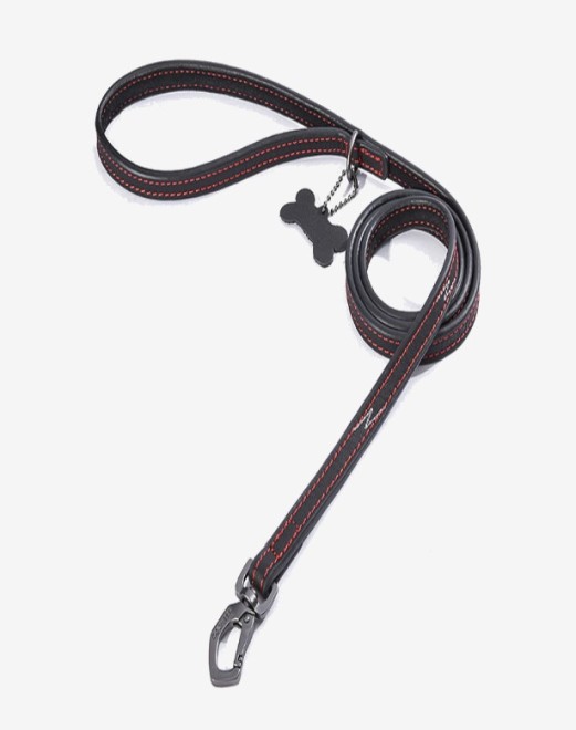 Dogness Nappa Leather Leash (Arrow-Reflective Stitching) - Black