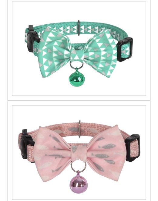 Dogness Cat Collar - Reflective Pink Fish and Green Triangle