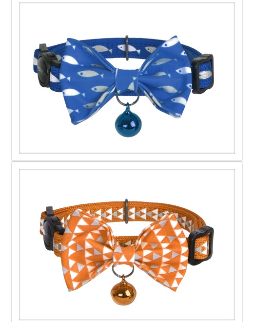 Dogness Cat Collar - Reflective Blue Trangle and Orange Fish 2pk