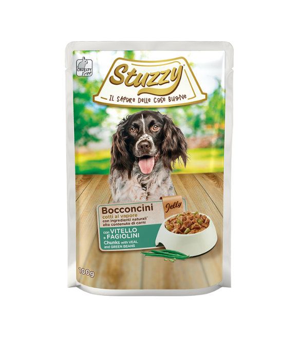 Stuzzy Dog Food – Chunks with Veal and Green Beans in Jelly, Pouch 100g